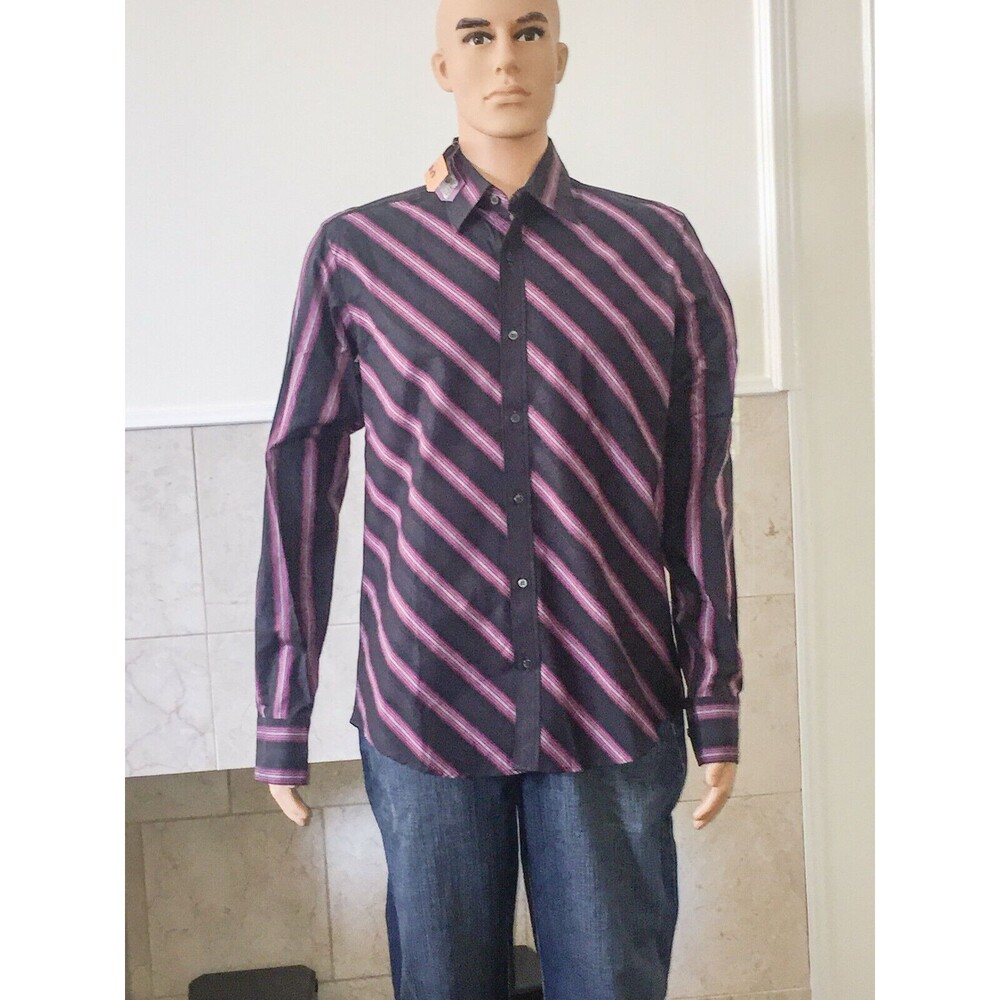 TED BAKER BLACK, PINK STRIPED SHIRT SIZE 4 (16, 34-35), NWT MSRP $199